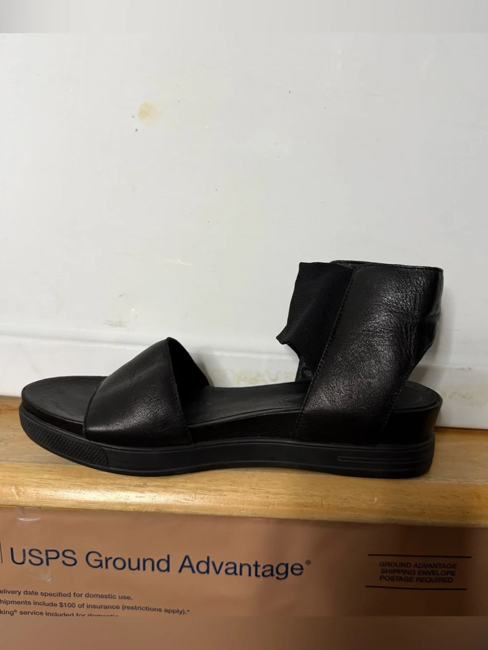 Eileen Fisher Spree Sport Womens 9 Black Leather Mesh Platform Cuff Wrap Sandal